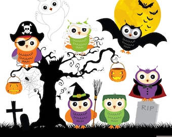 Halloween Owls Digital Clipart