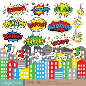 Comic Book Digital Clipart, Comic Text Clipart, Superhero Text, Superheroes Pop Art Tex