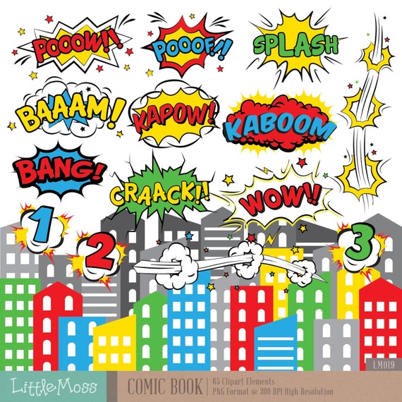 Comic Book Digital Clipart Comic Text Clipart Superhero Etsy