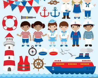 Little Sailor Digital Clipart, Nautical Clipart, Sailing Clipart