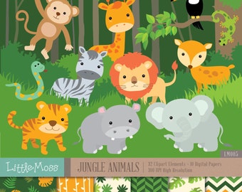 Jungle Animals Digital Clipart and Papers