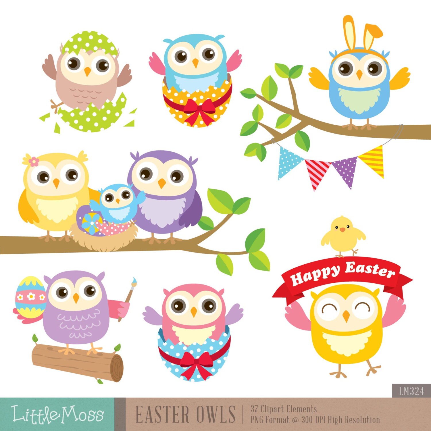 Easter Owls Digital Clipart | Etsy