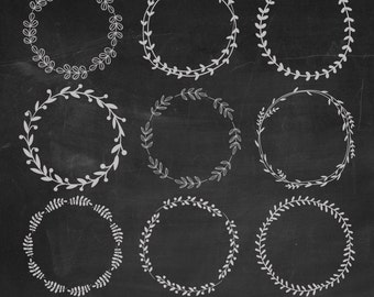 Hand Drawn Chalk Laurel Wreaths Clipart (Digital Download)