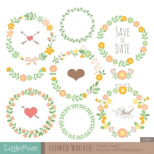 Flower Wreath Clipart, Floral Clipart, Floral Border Clipart