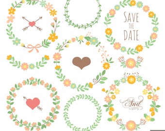 Floral Wreath Clipart: Flower Border Graphics (PNG, Digital Download)