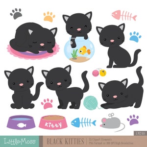 Black Kitties Digital Clipart, Black Cat Clipart
