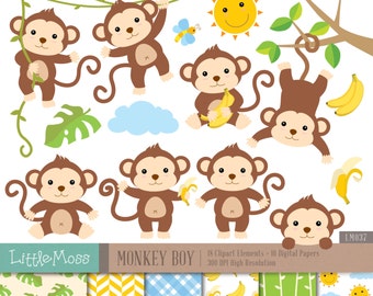 Monkey Boy Digital Clipart and Papers, Monkey Clipart