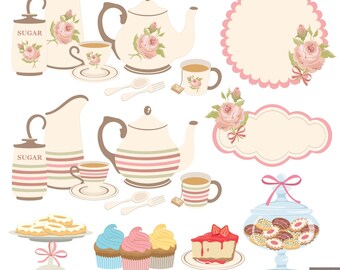Vintage Tea Party Clipart: Rose Teapot Set (Digital Download)