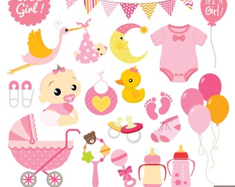 Mädchen-Baby-Dusche-digitale Clipart