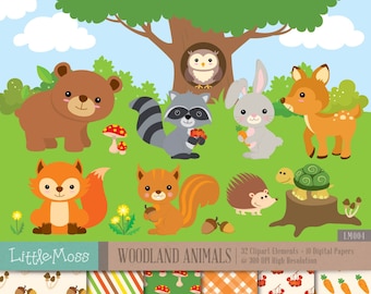 Woodland  Animals Digital Clipart and Papers