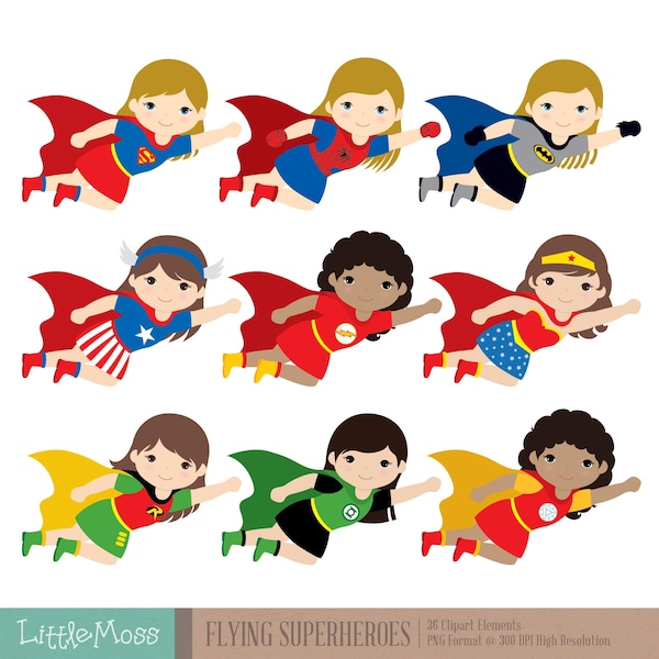 Flying Superhero Clipart, Superheroes Kids Clipart, Superhero Boy, Superhero Girl