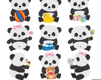 Cute Pandas Clip Art, Panda Clip Art, Panda Clipart, Cute Panda Clipart,  Kawaii Panda, Kawaii Clipart - pnd01