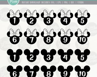 Numéros Mickey Minnie SVG : fichiers de coupe pour gâteau d'anniversaire (téléchargement numérique)