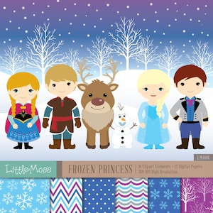 Snow Princess Digital Clipart and Papers, Frozen Clipart