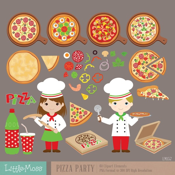 Pizza Party Digital Clipart, Italian Chef Clipart
