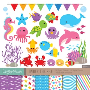 Sea Animals Clipart: Under The Sea Graphics (Digital Download)