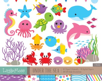 Havsdjur Clipart: Under havet-grafik (digital nedladdning)