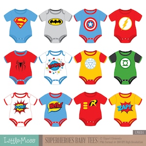 Superhelden Baby Tees Clipart, Superheld Baby Bodysuit Clipart