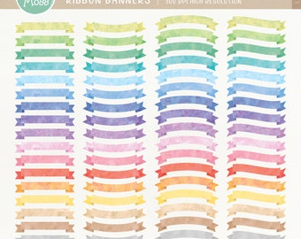 Watercolor Ribbon Banners Clipart