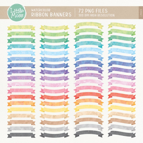 Watercolor Ribbon Banners Clipart