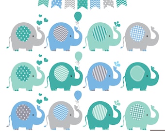 Elephant Clipart: Baby Boy Graphics (PNG Digital Download)