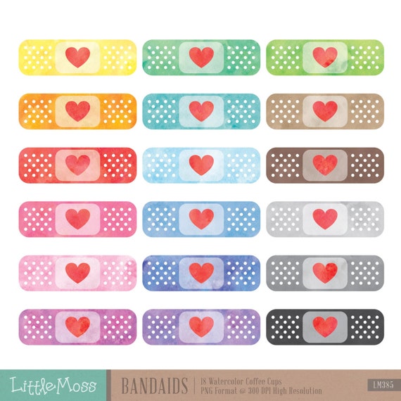 Watercolor Bandaids Clipart Bandage Clipart Plaster Clipart Etsy