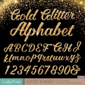 Gold Glitter Alphabet Digital Clipart