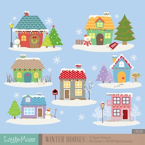 Winter Houses Digital Clipart