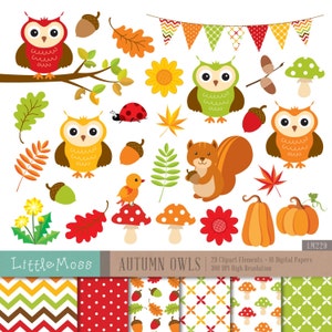 Autumn Owls Digital Clipart