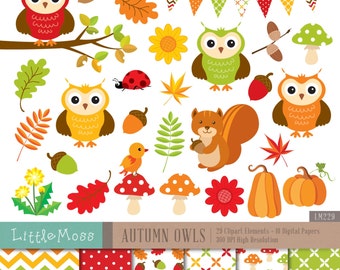 Autumn Owls Digital Clipart