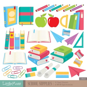 School Supplies Clipart: Books, Pencils, and More (Digital Download)