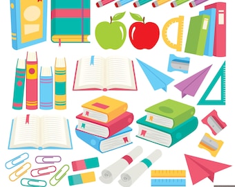 School Supplies Digital Clipart, Books Clipart, Pencil Clipart