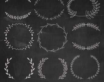 Handgezeichnete Lorbeeren Clipart: Kreidetafel Kränze (Digitaler Download)