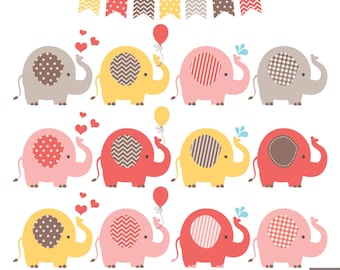 Elephants Clipart, Warm Color Elephants Clipart