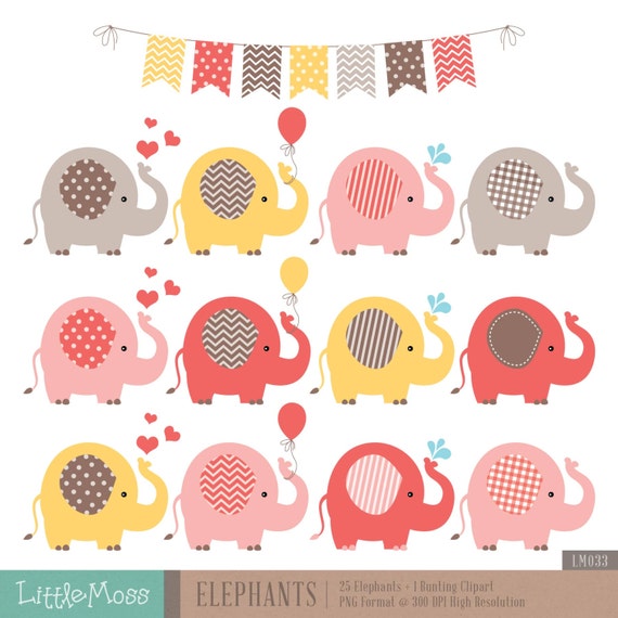 Warm Tone Elephants Clipart: Scrapbook Graphics (PNG)