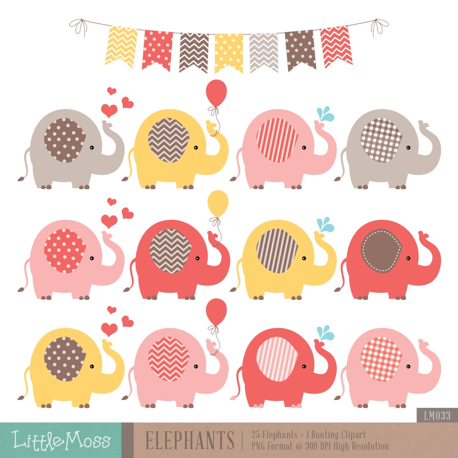 Elephants Clipart Warm Color Elephants Clipart | Etsy