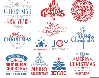 Weihnachtsetiketten Clipart: Typografisch festliche Dekoration (Digitaler Download)