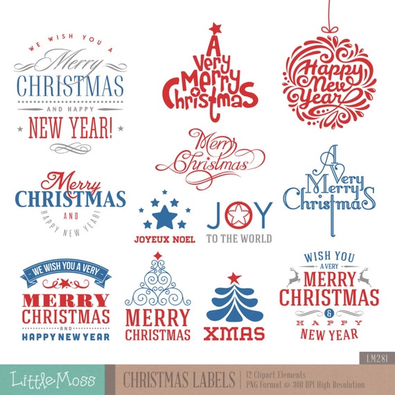 Christmas Labels Digital Clipart Christmas Typographic | Etsy