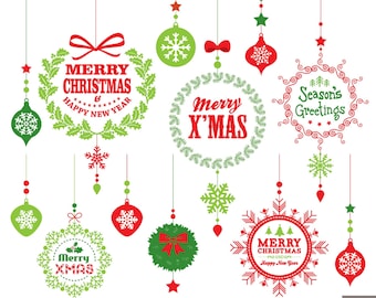クリスマスのタイポグラフィッククリップアート：ホリデーデコレーション（デジタルダウンロード）
