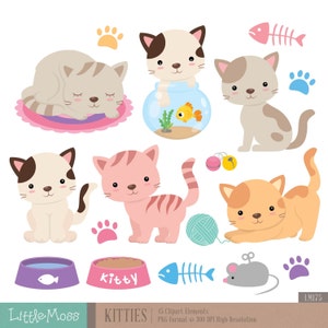 Kitties Digital Clipart, Cat Clipart