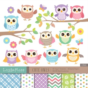 Cute Owls Digital Clipart and Papers