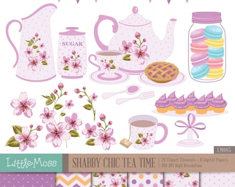 Shabby Chic Tea Party Clipart: Teapot & Cupcake Graphics (Digital Download)