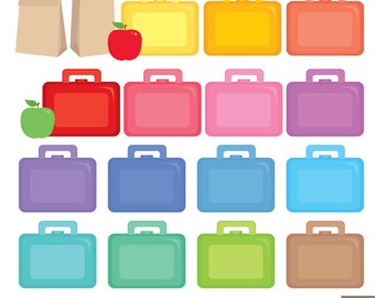 Lunchboxen Clipart: Lunchbags Bunt (Digitaler Download)