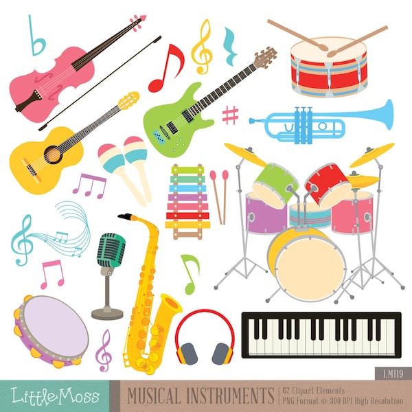 Musical Instruments Digital Clipart, Guitar Clipart , Violin Clipart, Drum Clipart