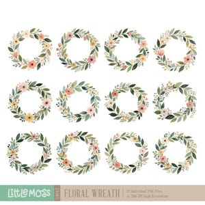 Floral Wreath Clipart: Watercolor Flower Designs (PNG, Digital Download)