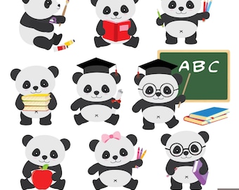 School Panda Clipart: Back to School Graphics (PNG)
