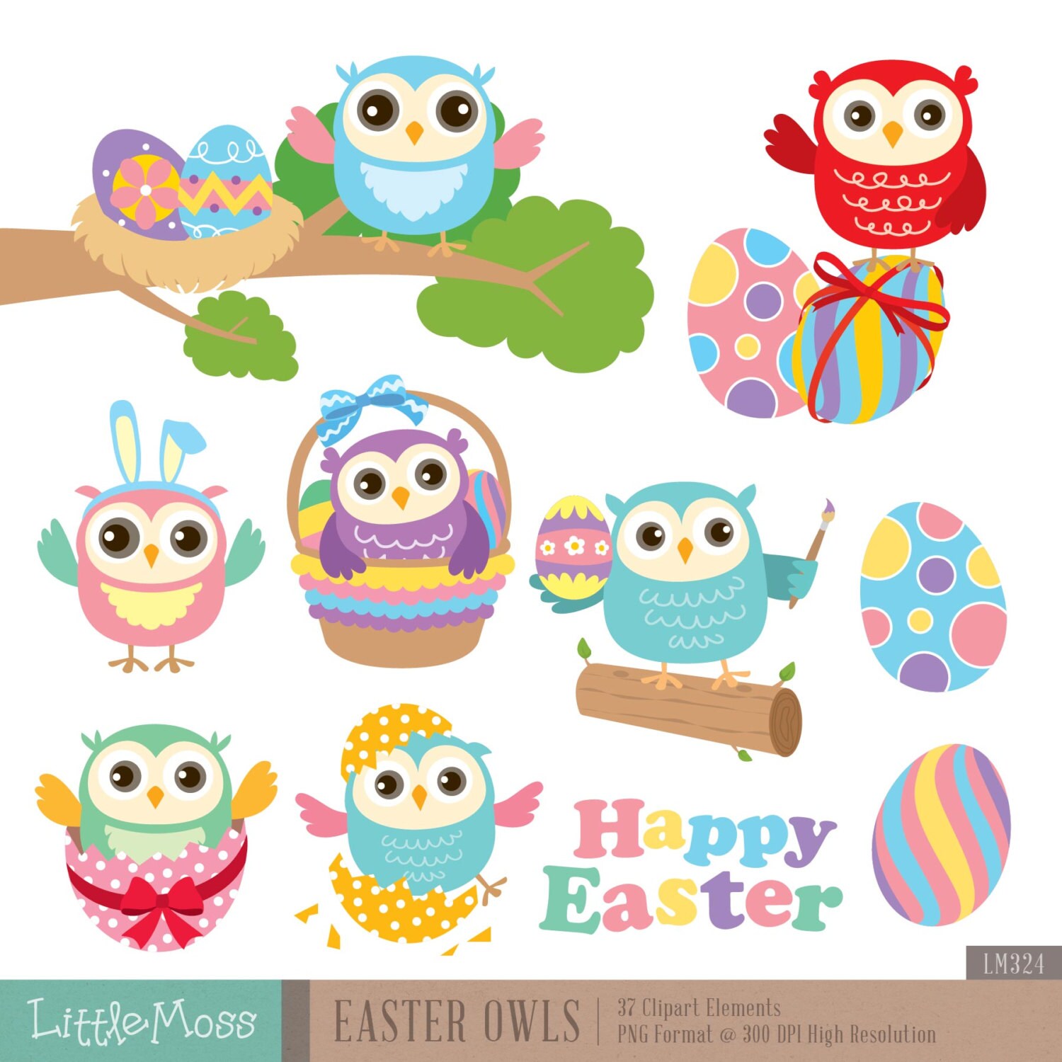 Easter Owls Digital Clipart | Etsy