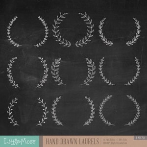 Hand Drawn Laurels Clipart: Chalkboard Wreaths (Digital Download)