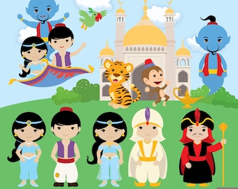 Clipart digitale di Aladdin, Jasmine archivio