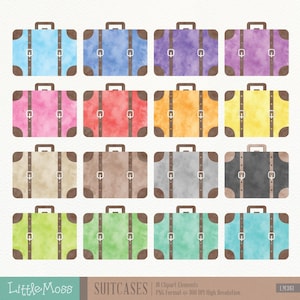 Watercolor Suitcases Digital Clipart, Vintage Luggage Clipart